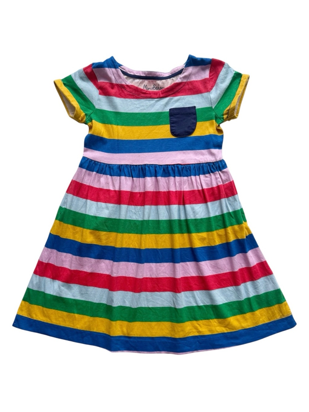 Mini Boden Rainbow Stripe Short Sleeved Dress 7/8
